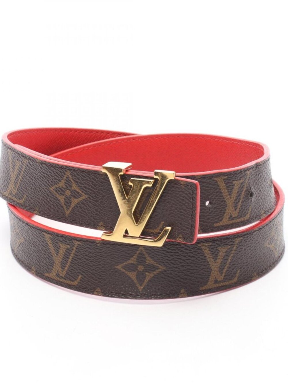 Louis Vuitton Belt Ceinture Initial Monogram Rouge Leather Canvas